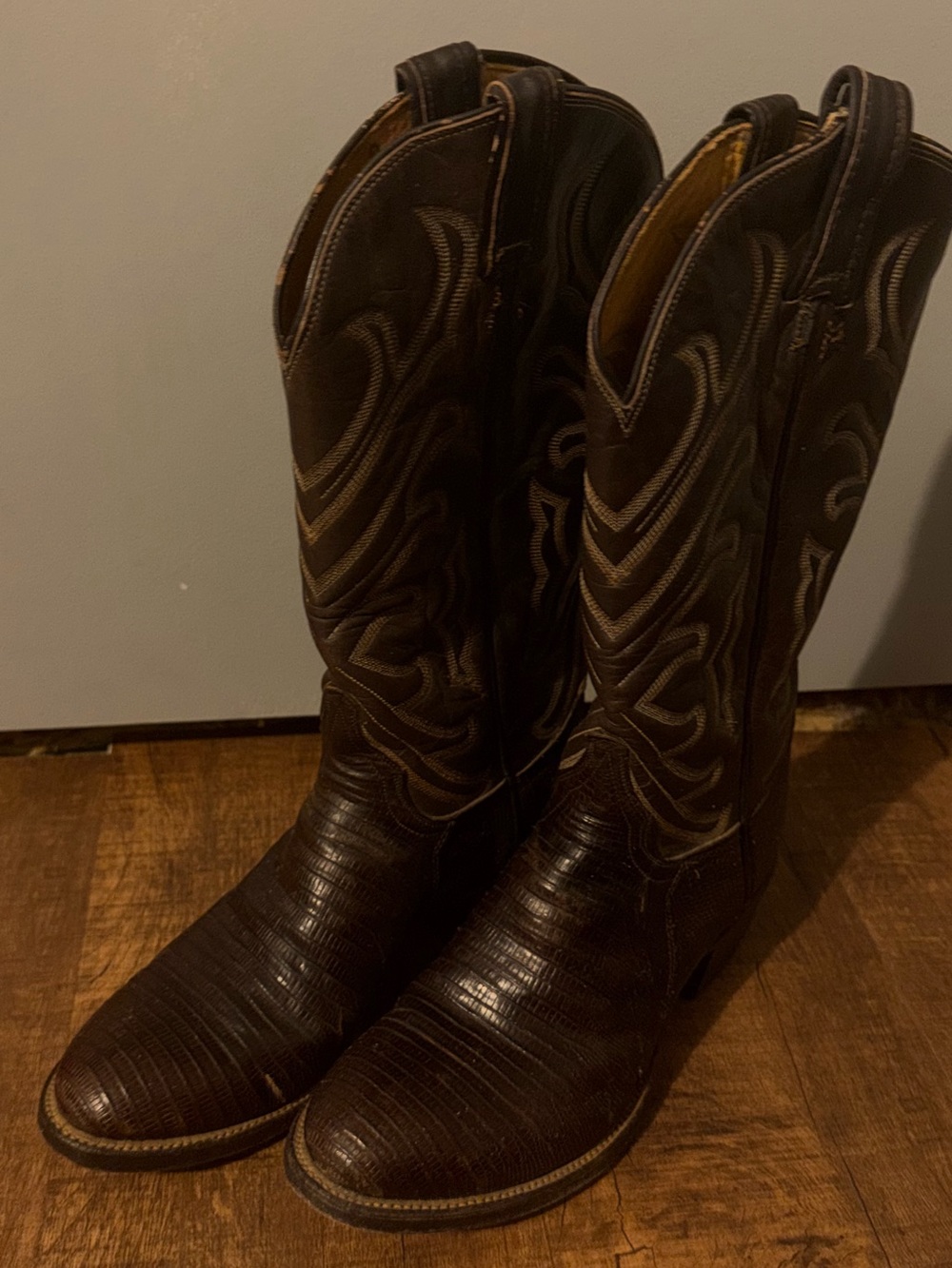 Tony Lama Dark Brown Embossed Leather Western Boots